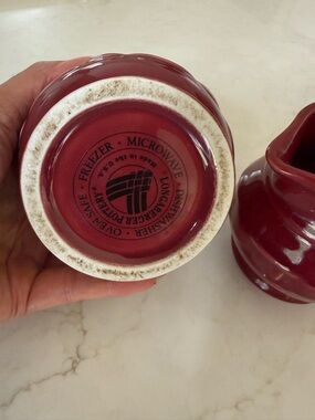 Longaberger Red Ceramic Creamer and Sugar Set